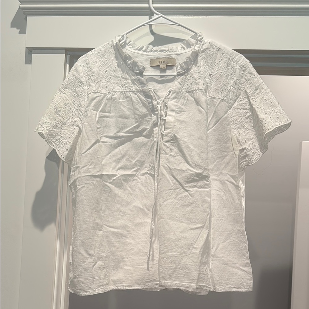 LOFT White Buttoned Blouse with Peter Pan Collar